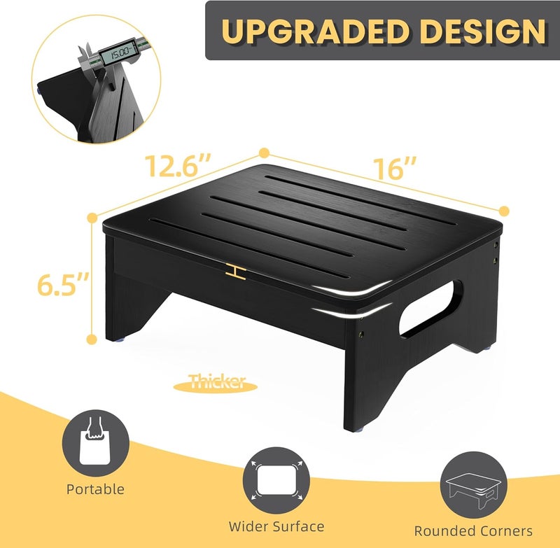 Hellojin Wooden Step Stool for Adults & Kids, Non-Slip Rubber Feet, 6.5 Inch High, Lightweight Small Step, 400 Lbs Capacity, Bed Step Stool for High Bed, Bathroom & Kitchen (Black) - Image 4